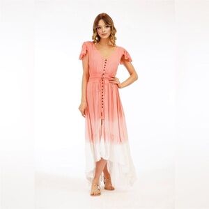 Tiara Hawaii New Moon Maxi Dress in Dusty Rose & White Gradasi size XS